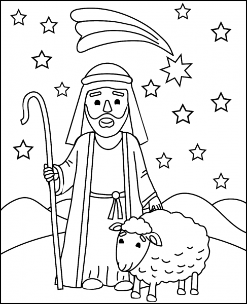 Shepherd with a Sheep coloring page image