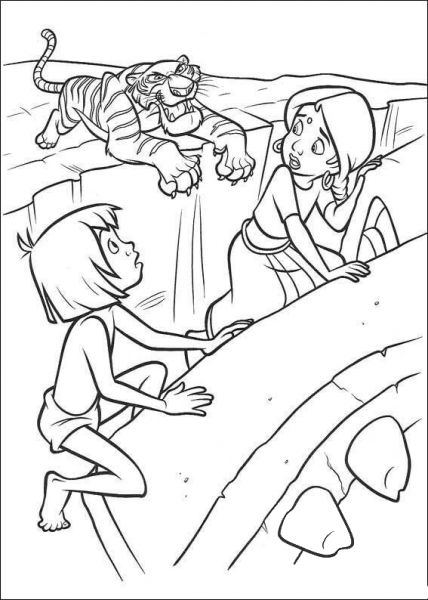 Shere Khan Want To Catch Mowgli And His Mother  coloring page image