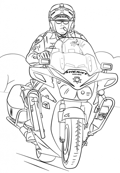 Sheriff on Motorcycle coloring page image
