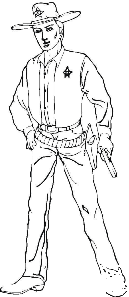 Sheriff with a gun coloring page image
