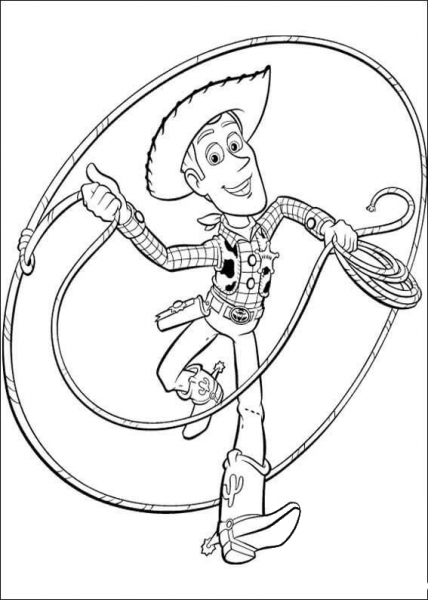 Sheriff Woody with a lasso coloring page image