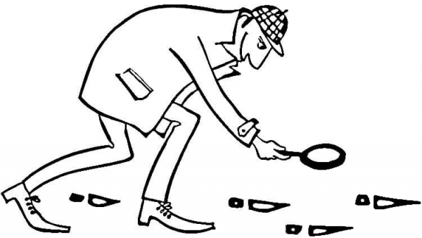 Sherlock Holmes traces footprints  coloring page image
