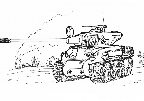Sherman M-51 Tank coloring page image