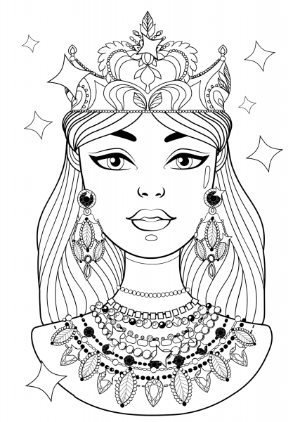 Shining Princess with Necklaces coloring page image