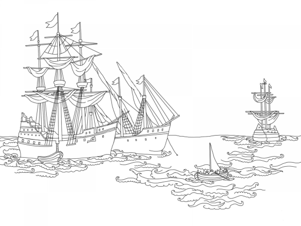 Ships of Columbus  coloring page image