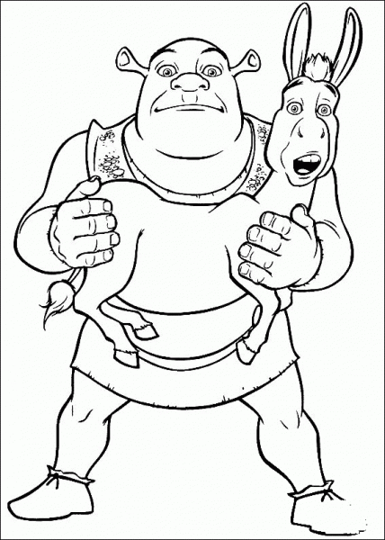Shrek and Donkey coloring page image