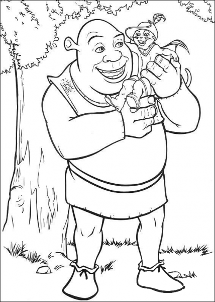 Shrek And Puss in boots  coloring page image