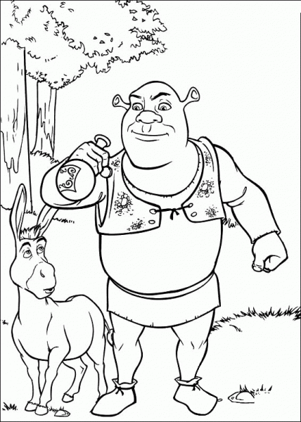 Shrek drinks the potion coloring page image