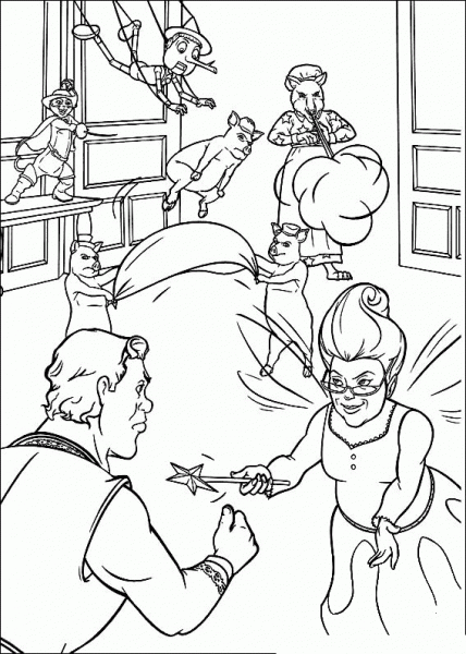 Shrek human and Fairy  coloring page image