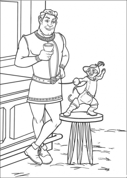 Shrek human and Puss in Boots  coloring page image