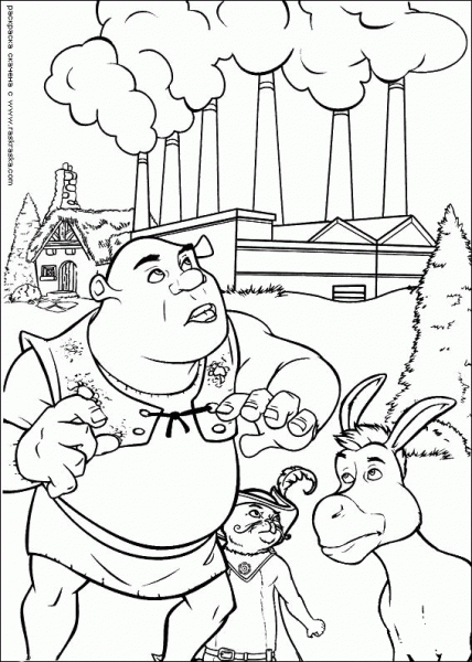 Shrek, Puss in boots and Donkey  coloring page image