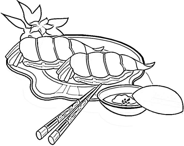 Shrimps Sushi  coloring page image
