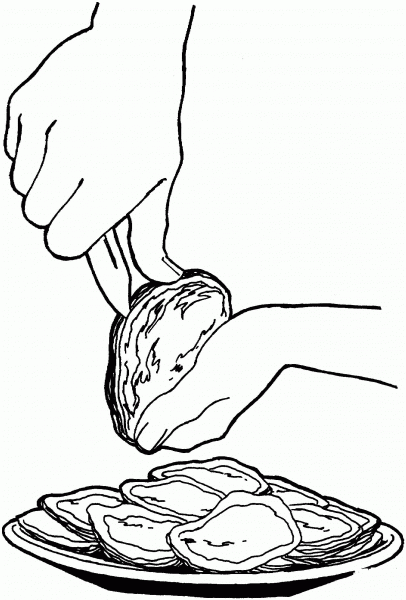 Shucking Oysters coloring page image