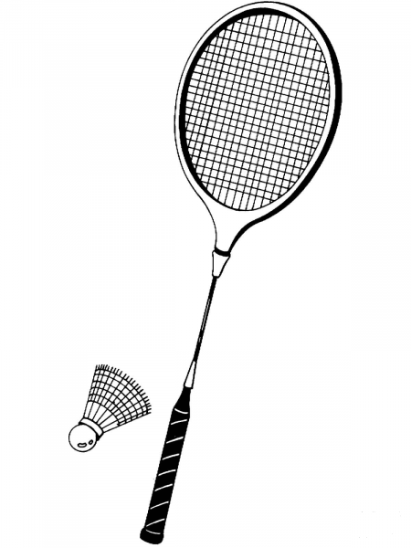 Shuttlecock and Badminton Racket coloring page image