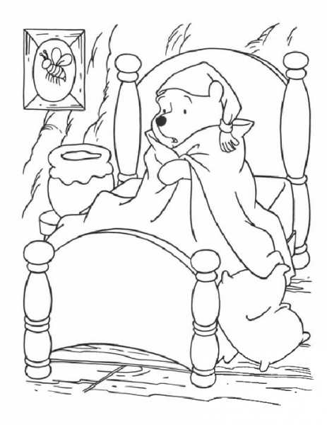 Sick Winnie the Pooh In Bed  coloring page image
