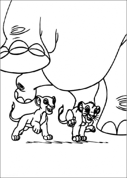Simba and Nala under Hippo  coloring page image