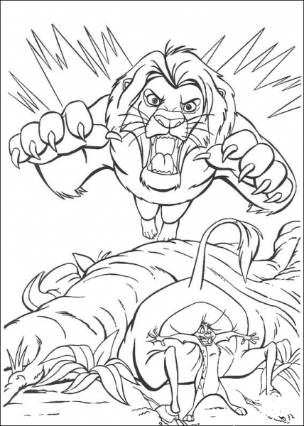 Simba protects animals coloring page image