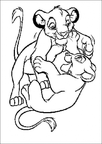 Simba With Nala are playing coloring page image