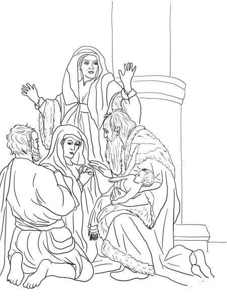 Simeon and Anna Recognize the Lord in Jesus coloring page image