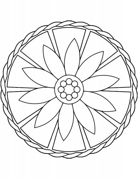 Simple Mandala with Flower coloring page image