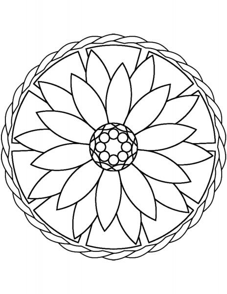 Simple Mandala with Flower coloring page image