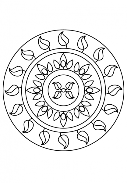 Simple Mandala with Leaves coloring page image