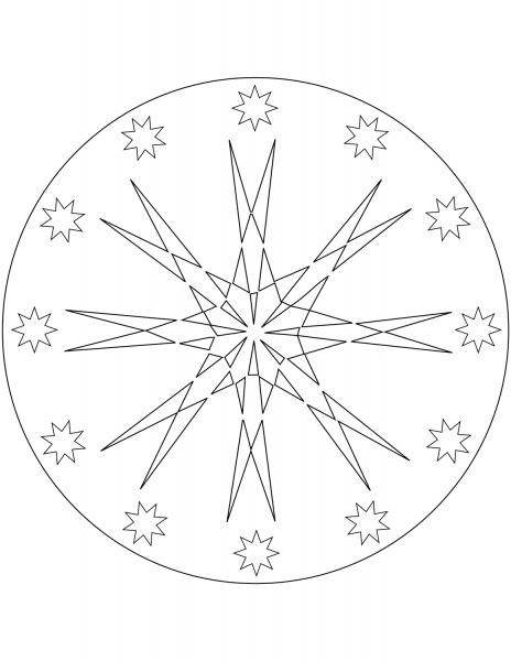 Simple Mandala with Stars coloring page image
