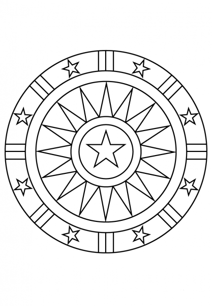 Simple Mandala with Stars coloring page image