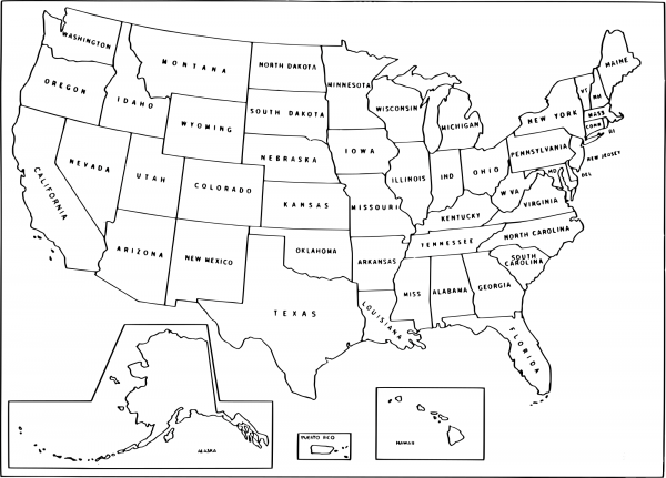 Simple USA Map coloring page image