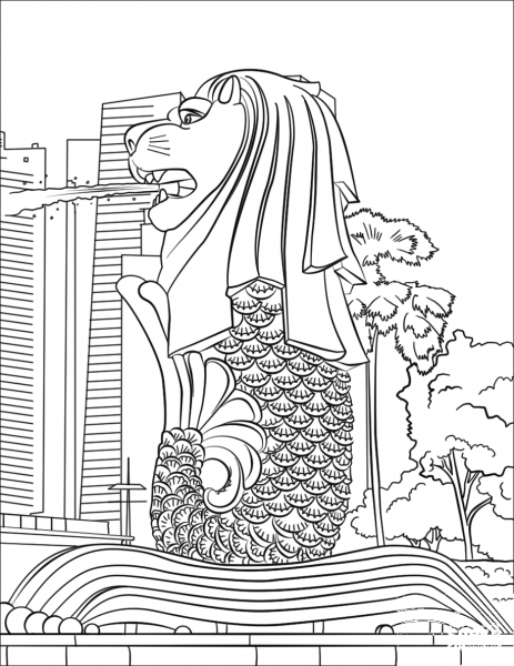 Singapore Merlion coloring page image
