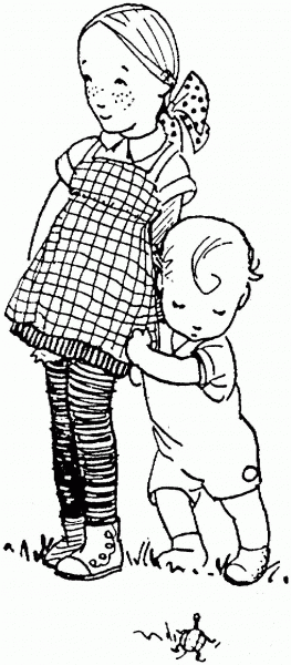 Sister and her Little Brother  coloring page image