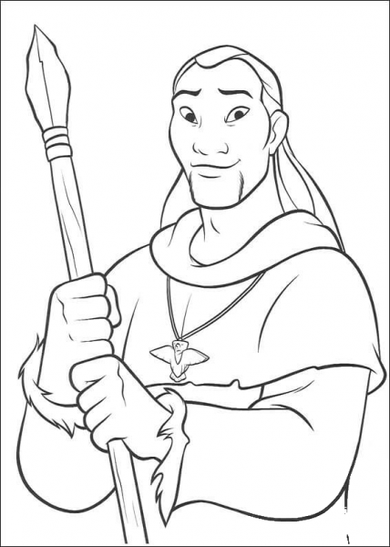 Sitka Is Holding a spear coloring page image