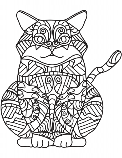Sitting Cat Zentangle coloring page image