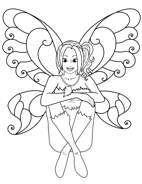 Sitting Fairy coloring page image