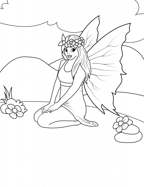 Sitting Fairy coloring page image