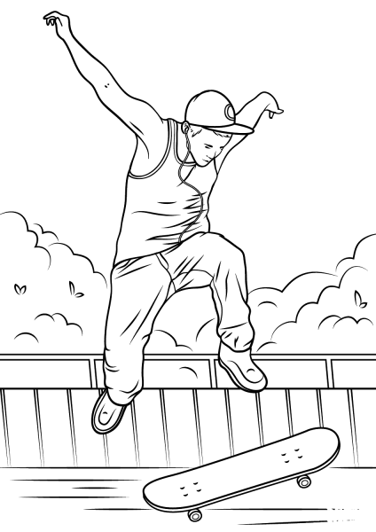 Skateboard Jump coloring page image