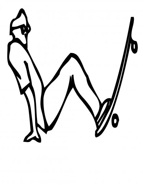 Skateboard Letter W coloring page image