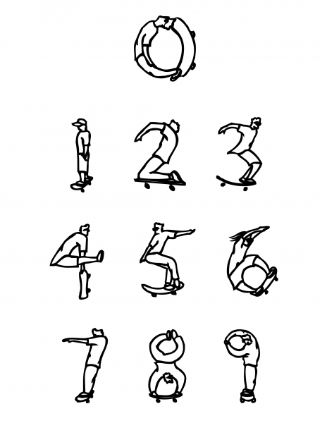 Skateboard Numbers Chart coloring page image