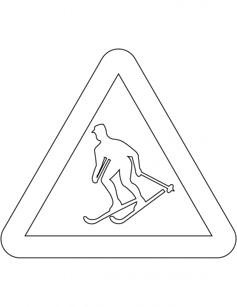 “Skiers Crossing” Sign in Sweden coloring page image