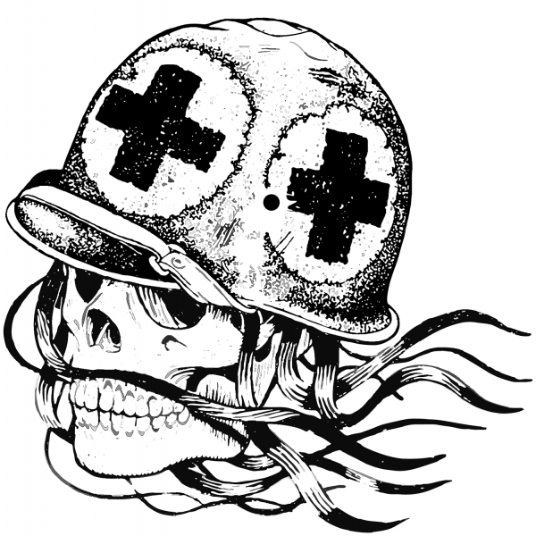 Skull in Combat Medic Helmet coloring page image