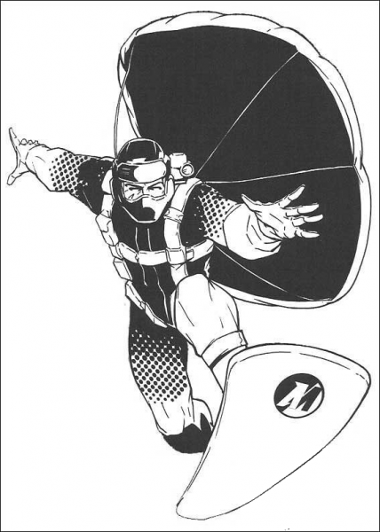 Skydiving snowboarder coloring page image