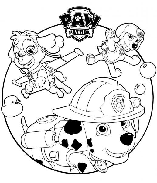 Skye, Marshall and Rocky coloring page image