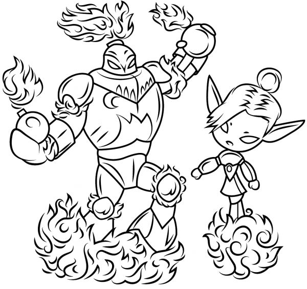 Skylanders Blast Zone and Mini Jini coloring page image