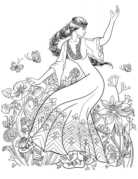 Slavic Girl Dance coloring page image