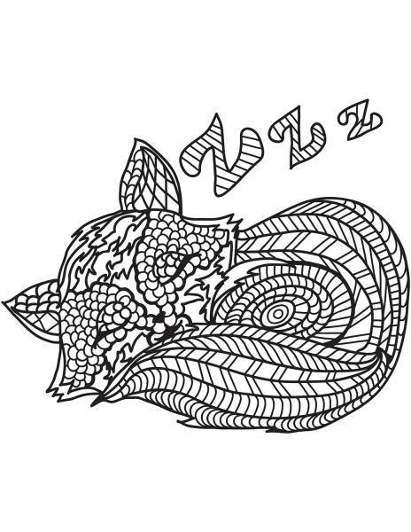 Sleeping Cat in Zentangle Style coloring page image
