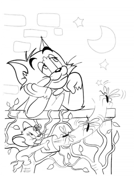 Sleeping time for Tom coloring page image