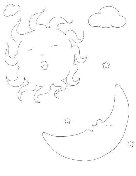 Sleepy Sun and Moon coloring page image