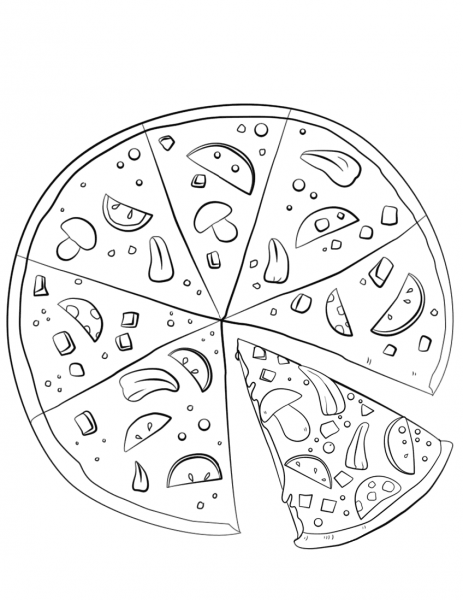 Sliced Pizza coloring page image
