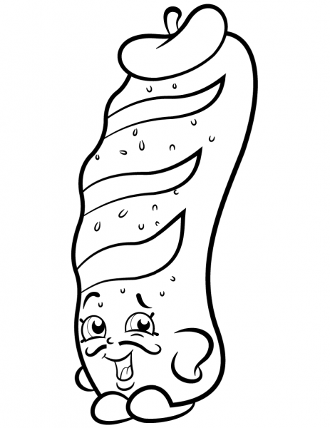 Slick Breadstick with Mustache Shopkin coloring page image