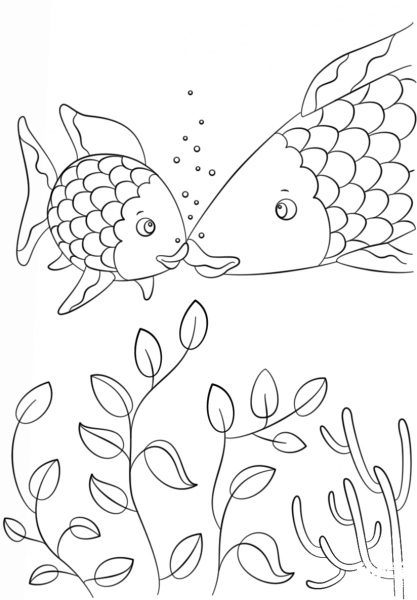 Small Fish Speaks to Rainbow Fish coloring page image